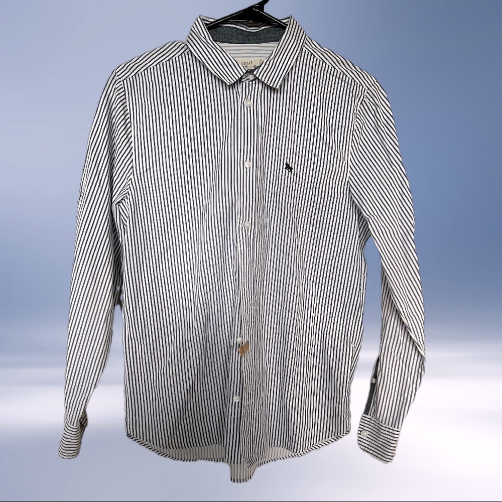 H&M BOYS BUTTON DOWN SHIRT LONG SLEEVE -BLUE/WHITE STRIPED - SIZE 164 (14 YEARS)